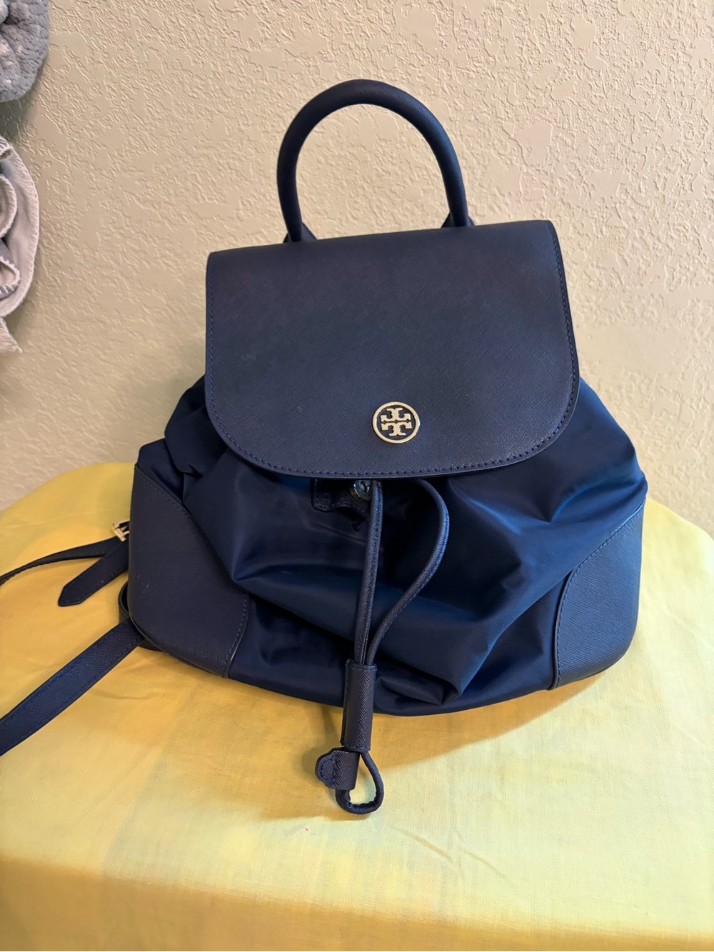 Tory Burch Navy Drawstring Logo Backpack